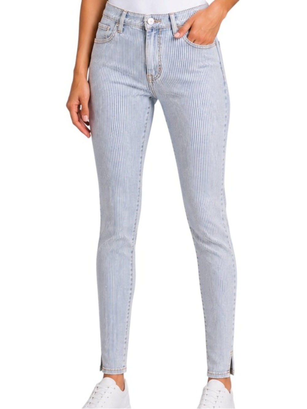 Skinnygirl Christina Marie Pinstripe High Rise Skinny Jeans Slit Ankle 31/12